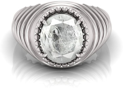 Pranjal Gems 9.25 Ratti Safed Pukhraj Gemstone Adjustable Ring With Lab CertificateGA Shell Sapphire Rhodium Plated Ring