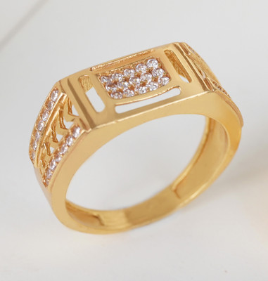 GORASH CREATION Brass Cubic Zirconia Gold Plated Ring