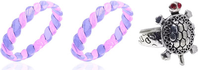 Dynamic Retail Global Set of 3 Ring for Men, Multicolor-Silver Alloy Ring