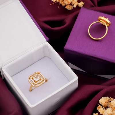 VRAJ FASHION JEWELLRY Ad Stone Folding Ring – a stunning outfit, perfect for all occasions. Brass Cubic Zirconia Gold Plated Ring