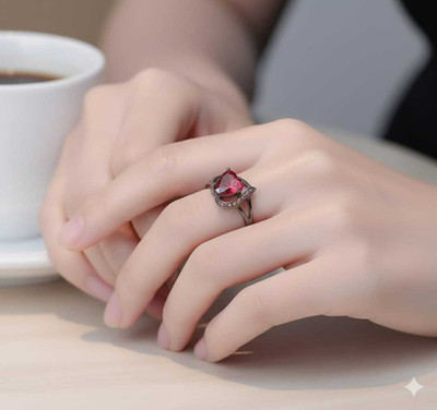 Lyzoo Valentines Special Red Heart Ring Fashion Silver Plated Dual Heart Crystal Ring Brass Ruby Silver Plated Ring