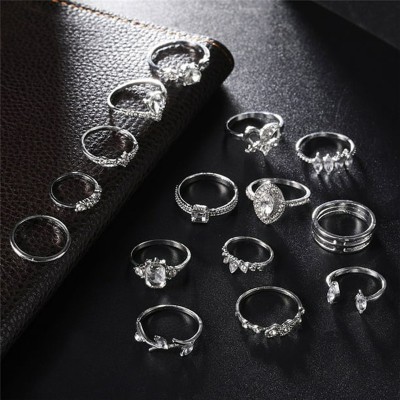 Jewels Galaxy Best Valentine Gift Trendy Ring Combo Brass Silver Plated Ring Set