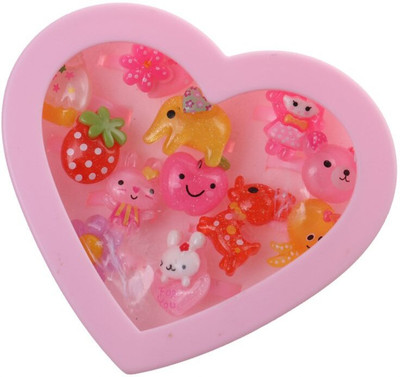 DIVINE Cartoon Shape Kids 12 pair of finger rings in a pink heart shape box(Girls) Plastic Ring