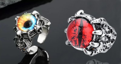 Syfer Dragon Eye/Evil Eye Ring for Women & Men, Club/Party/Biker/Office Ring-COMBO Stainless Steel Silver Plated Ring