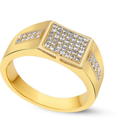 GORASH CREATION Brass Cubic Zirconia Gold Plated Ring