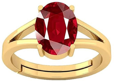 KUSHMIWAL GEMS 8.25 Ratti 7.50 Crt Natural Burma Ruby Manik Gemstone Ring Brass Ruby Gold Plated Ring