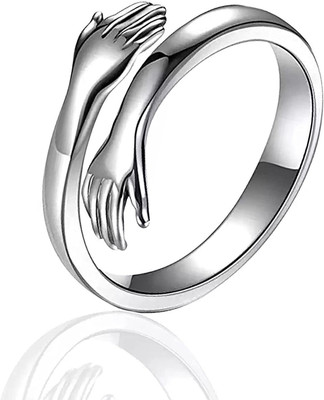 Syfer Valentine Hug Ring for Girl and Boy Hand Ring for Men & Women Give me Hug Ring Stainless Steel Silver Plated Ring