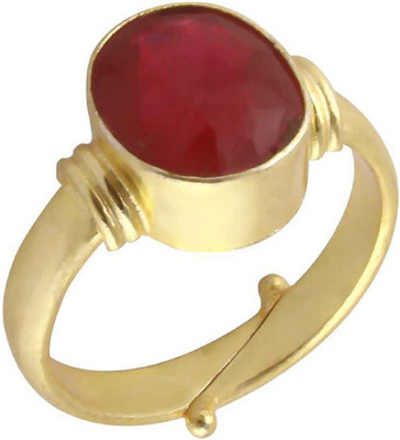 Gemzonite Ruby Manik Gemstone Ring for Women's and Men's Brass Ruby Gold Plated Ring