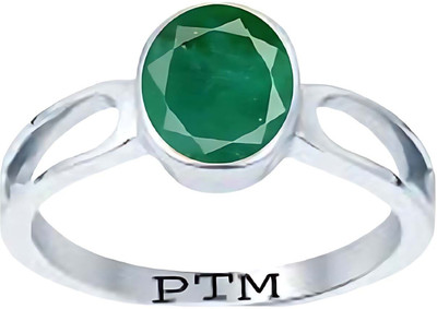PTM Natural Emerald (Panna) Gemstone 6.25 Ratti or 5.69 Carat for Male Sterling Silver Ring