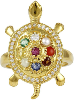 Pranjal Gems Meru Kachua Tortoise Ring With Lab Certificate Brass Gold Plated Ring