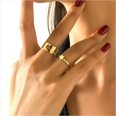 TVI Golden Star Couple Ring Matching Wrap Finger Ring For Women And Girls Alloy Gold Plated Ring Set