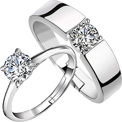 mahi Rhodium Plated Couple Ring Set With Crystal Stones Alloy Crystal Rhodium Plated Ring