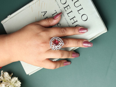Rhosyn Alloy Cubic Zirconia Rhodium Plated Ring
