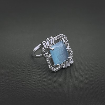 Diwam jewels Celestial Teal Adjustable Brass Ring Brass Aquamarine Silver Plated Ring