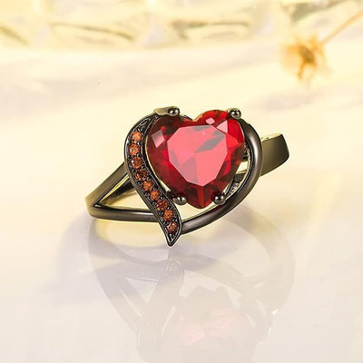 Karishma Kreations Valentine Love Blood Red Black Heart Shape Diamond Crystal Ring for Girl Women Brass, Stainless Steel, Copper, Brass, Steel Cubic Zirconia, Crystal, Diamond Rhodium, Black Silver, Titanium, Platinum Plated Ring