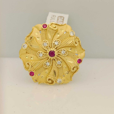 SHe's jewels 1 Gram Gold-Finish Statement Ring with Ruby & Sparkling CZ - Bridal Essential Brass Cubic Zirconia, Ruby Gold Plated Ring