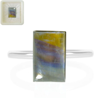CaratYogi Real Certified Rainbow Moonstone Chandrakanta 7 Carat 7.25 Ratti Rectangle for Stone Moonstone Ring
