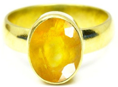 KUNDLI GEMS Yellow sapphire Ring Natural Stone Certified Pukhraj Stone Astrological Purpose For Unisex Stone Ruby Gold Plated Ring