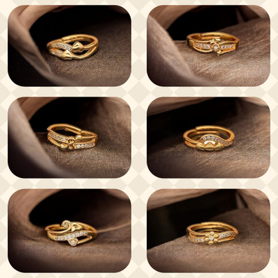 Hetshree Elegant Gold Combo Rings Collection Brass Diamond Gold Plated Ring