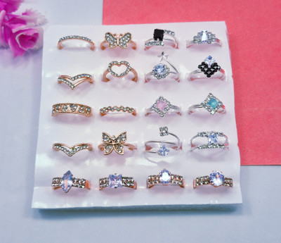 Divyanshi Collection Combo Pack Of Multicolour Multi Sizes 20 Rings Brass Diamond Gold, Silver Plated Ring Set