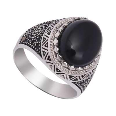 PLATAASILVER Men's Silver 925 Rings, Pure Silver 925 Rings, Black Onyx Rings Silver Onyx Sterling Silver Plated Ring