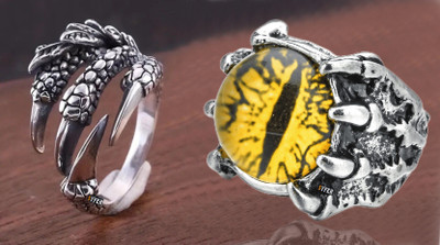 Syfer Dragon Eye/Evil Eye Ring for Women & Men, Club/Party/Biker/Office Ring-COMBO Stainless Steel Silver Plated Ring