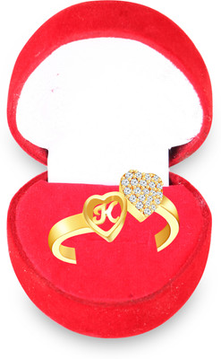 MEENAZ Valentine Heart i Love you Silver Ring for Girls women K letter lovers party Alloy, Metal, Copper, Crystal, Stone Crystal, Zircon, Cubic Zirconia, Diamond Gold Plated Ring Set