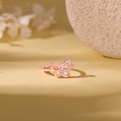GIVA 925 Silver Rose Gold Zircon-Studded Butterfly Ring for Women Sterling Silver Zircon Rhodium Plated Ring
