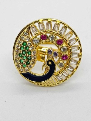 blossoming creations Peacock style ring Brass, Stone Crystal, NA Gold, Brass Plated Ring