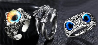 Syfer Owl Eye ring for Men and Women (3 Rings Combo-Adjustable) Stainless Steel Silver Plated Ring