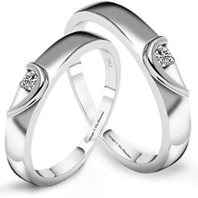 ruby collection ADJUSTABLE COUPLE BAND RING SET Alloy Cubic Zirconia Silver Plated Ring Set