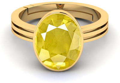 VishvMa 7.25 Ratti 6.52 Carat Yellow Pukhraj Gemstone Ring With Lab Certified Brass Ruby Brass Plated Ring