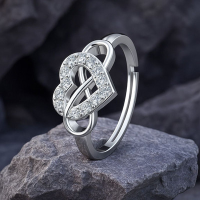 Miss Highness Heart Diamond Adjustable Ring – Jewellery Luxury Gift for Women & Girls, Silver Cubic Zirconia Rhodium Plated Ring