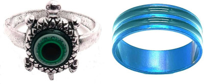 Dynamic Retail Global Set of 2 Rings for Men & Women, Blue-Green Brass Ring