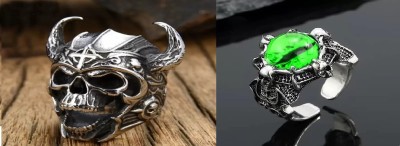 Shopping Dust Latest skull ring & Dark Punk Glass Eye Ring Green For Men And Women Stainless Steel Silver Plated Ring