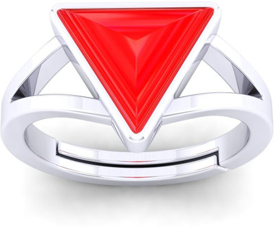 THE UNIQUE KART 3.25 Ratti Red Coral Gemstone Ring With Lab Certified Brass Coral Brass Plated Ring