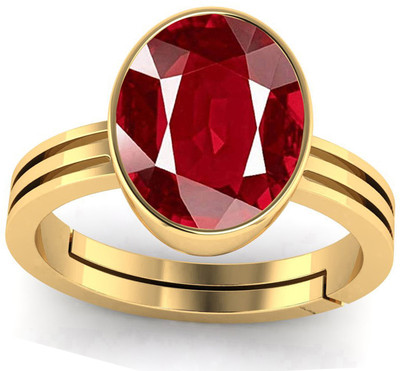 barmunda gems 7.25 Ratti Created Ruby Manik Adjustable Ring for Men & Women by Lab Certified Brass Ruby Ring