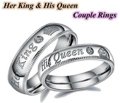 pcmart Adjustable Couple Rings Combo for Lovers Brass, Stainless Steel, Copper Cubic Zirconia Rhodium, Silver, Titanium Plated Ring Set