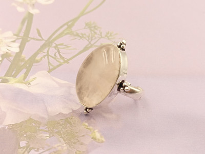 ShrimJewels Natural Rose Quartz Oval Adjustable Ring for Women & Girls,Navratri Special Ring Brass Quartz Silver Plated Ring