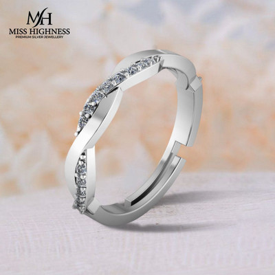 Miss Highness 925 Silver Beautiful Diamond Adjustable Ring – Luxury Gif, Sterling Silver Cubic Zirconia Rhodium Plated Ring