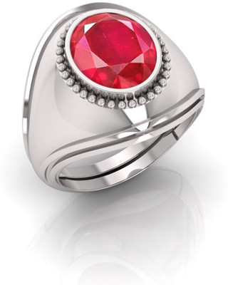 TODANI JEMS 14.25 Ratti Manikya Gemstone Adjustable Ring With Lab CertificateBY Stone Ruby Silver Plated Ring