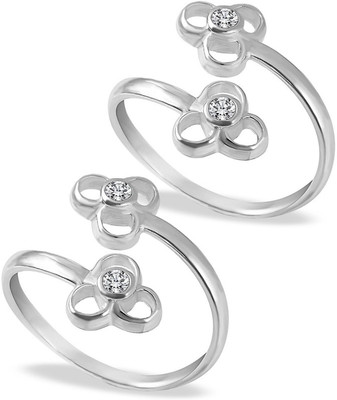 MJ 925 Floral Design Embellished Top Openable Hallmark Pure 92.5 Sterling Silver Cubic Zirconia Silver Plated Toe Ring