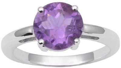 Gemzonite Amethyst Purple Crystal Stone for Unisex for Astrological Purpose Brass Amethyst Gold Plated Ring