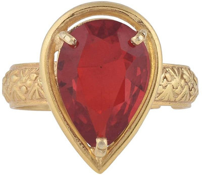 KUSHMIWAL GEMS 7.25 Ratti 6.50 Carat Certified And Natural Red Ruby Gemstone Adjustable Ring Brass Ruby Gold Plated Ring