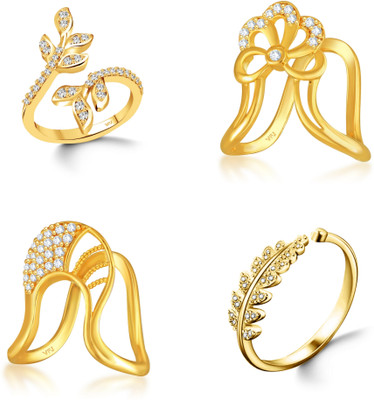 VIGHNAHARTA Valentine vanki ghoda CZ Gold Plated Alloy Combo Ring Set for Women and Girls Brass Cubic Zirconia Gold Plated Ring