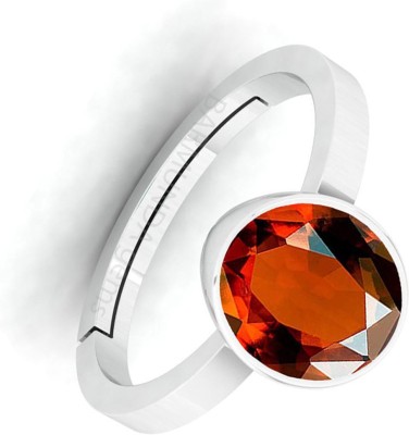 barmunda gems 7.25 Ratti Hessonite Gomed Gemstone German Silver Ring Metal Garnet Rhodium Plated Ring