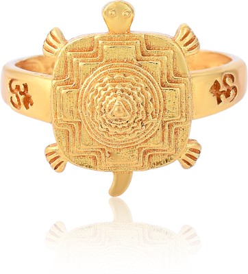 Mahakaal Jewels Sphatik Sri Yantra on Tortoise Turtle Shape Vaastu Finger Ring Brass Gold Plated Ring
