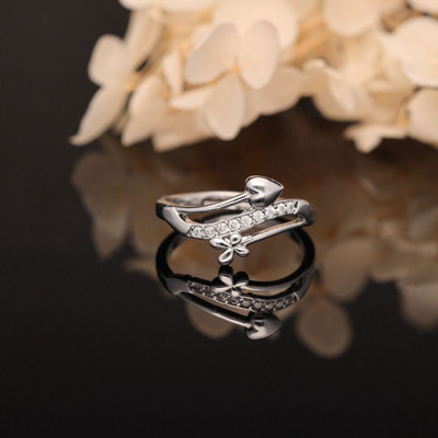 Dressberry Silver Plated American Diamond Adjustable Finger Ring for Women and Girls Brass Diamond Silver Plated Ring