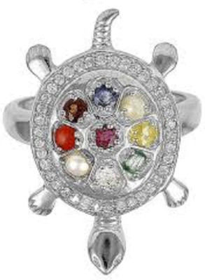 KUSHMIWAL GEMS Navaratan Kachua Ring Natural Navgrah Stone Astrological Purpose Brass Silver Plated Ring