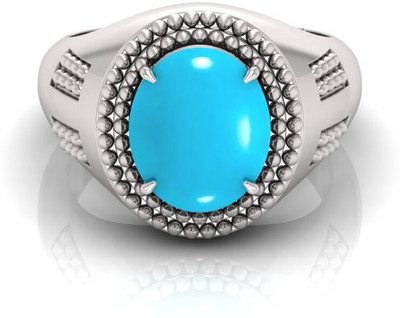 TODANI JEMS 9.25 Ratti Firoja Gemstone Adjustable Ring With Lab CertificateFD Shell Turquoise Rhodium Plated Ring